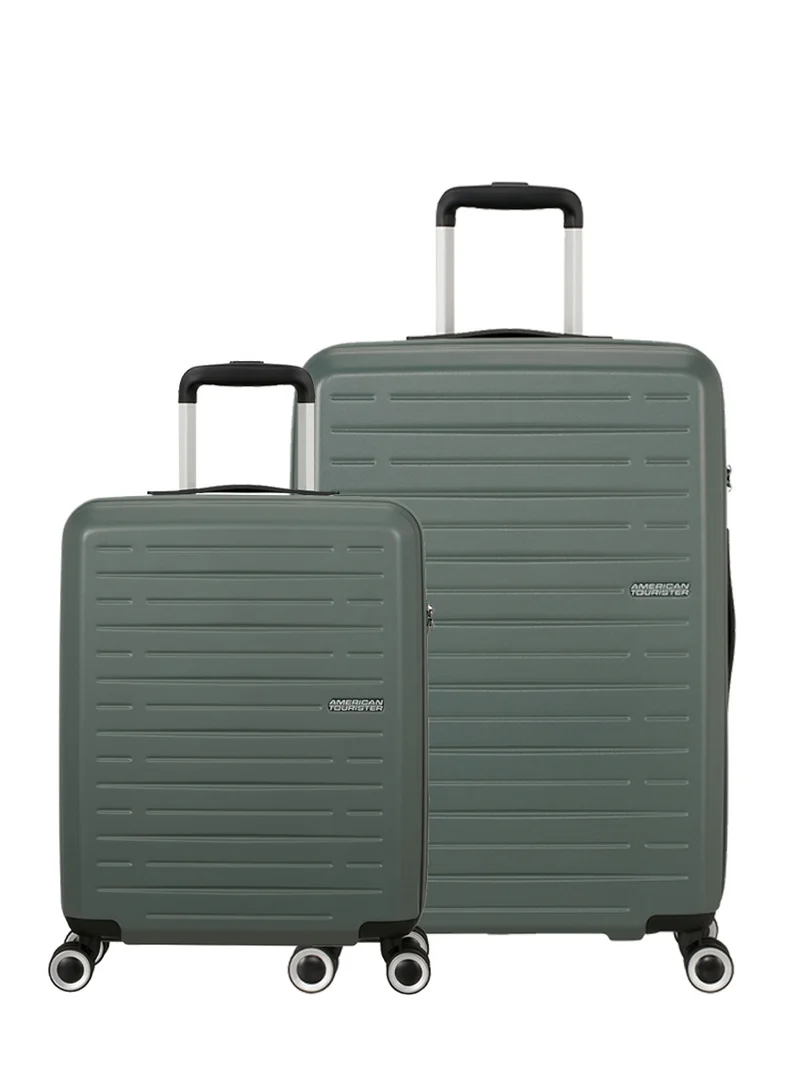 American Tourister Aerojoy Suitcase, 2pc Set (55 + 66 cm), 4 Spinner Wheels, Hard Top, ABS, Dark Forest|TSA Lock|Inner Mesh Zippered Divider|Cross Ribbons|Lightweight - 3 Years International Warranty